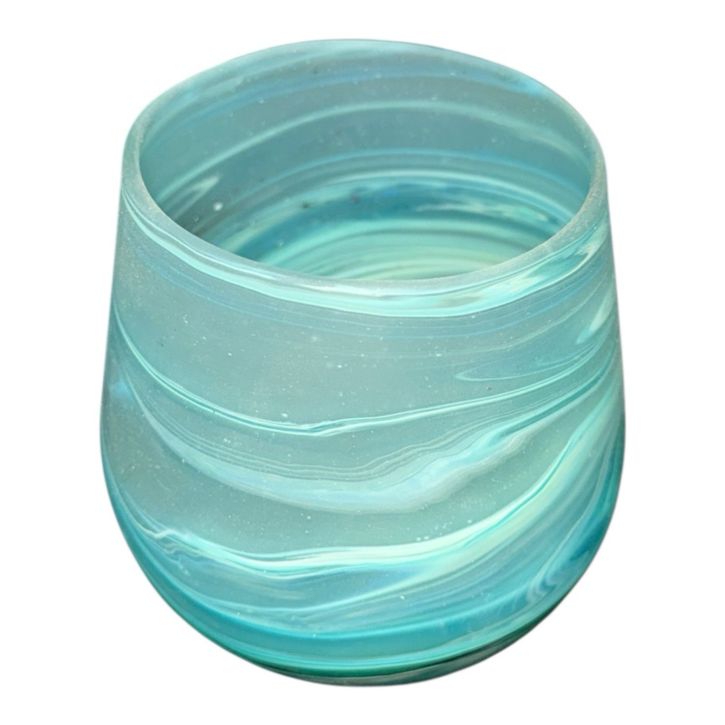 Hand Blown Phoenician Glass Sand Candle Holder – Aqua Swirl, Made in Palestine