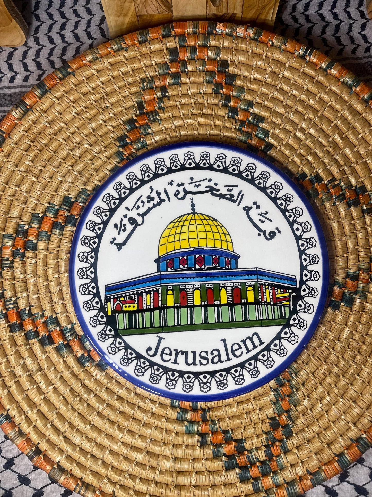 Palestine Pottery Jerusalem Painting Plate 25 cm Handmade & Hand-Painted in Palestine - Palestinian Pottery خزف فلسطيني