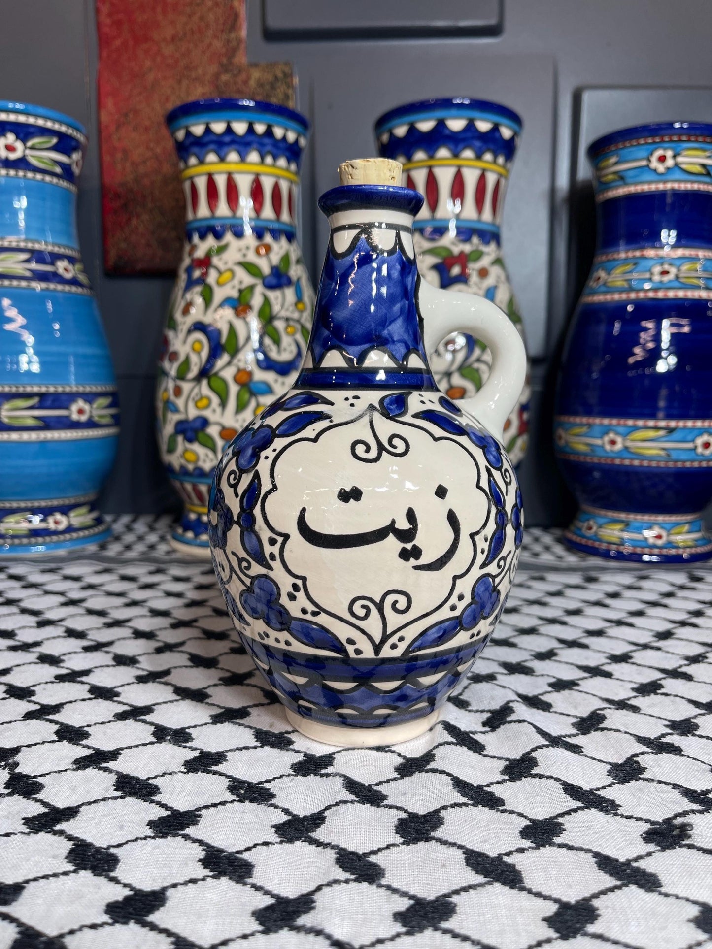 Palestinian Pottery | Olive Oil Dispenser | Ceramic Handmade & Hand Painted | Made in Palestine قارورة زيت خزف فلسطيني
