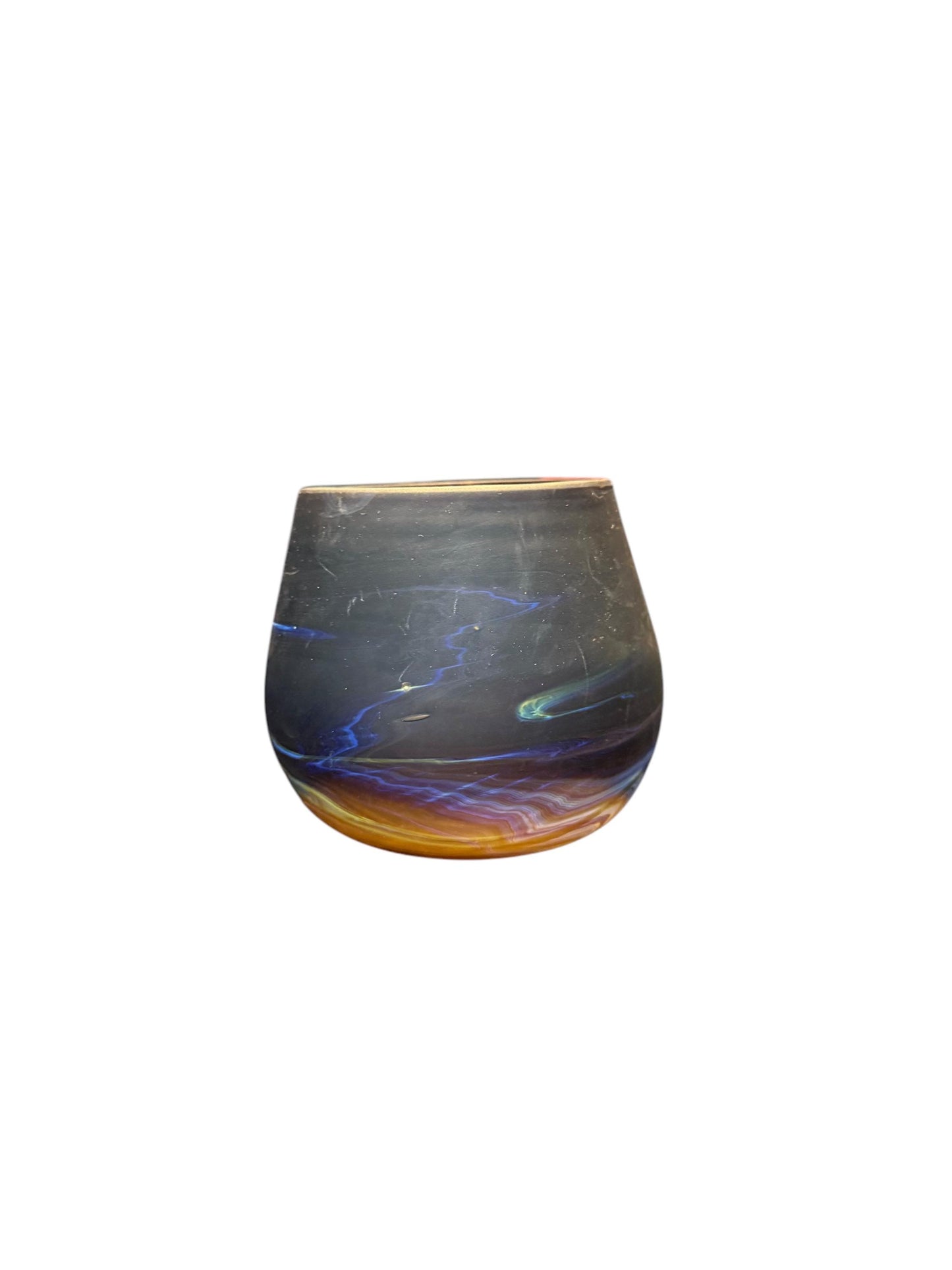Palestinian Glass Hand Blown Phoenician from Hebron || Handblown with unrepeatable patterns || Candle Holder Blow Glass Handmade 4x3.5 inch