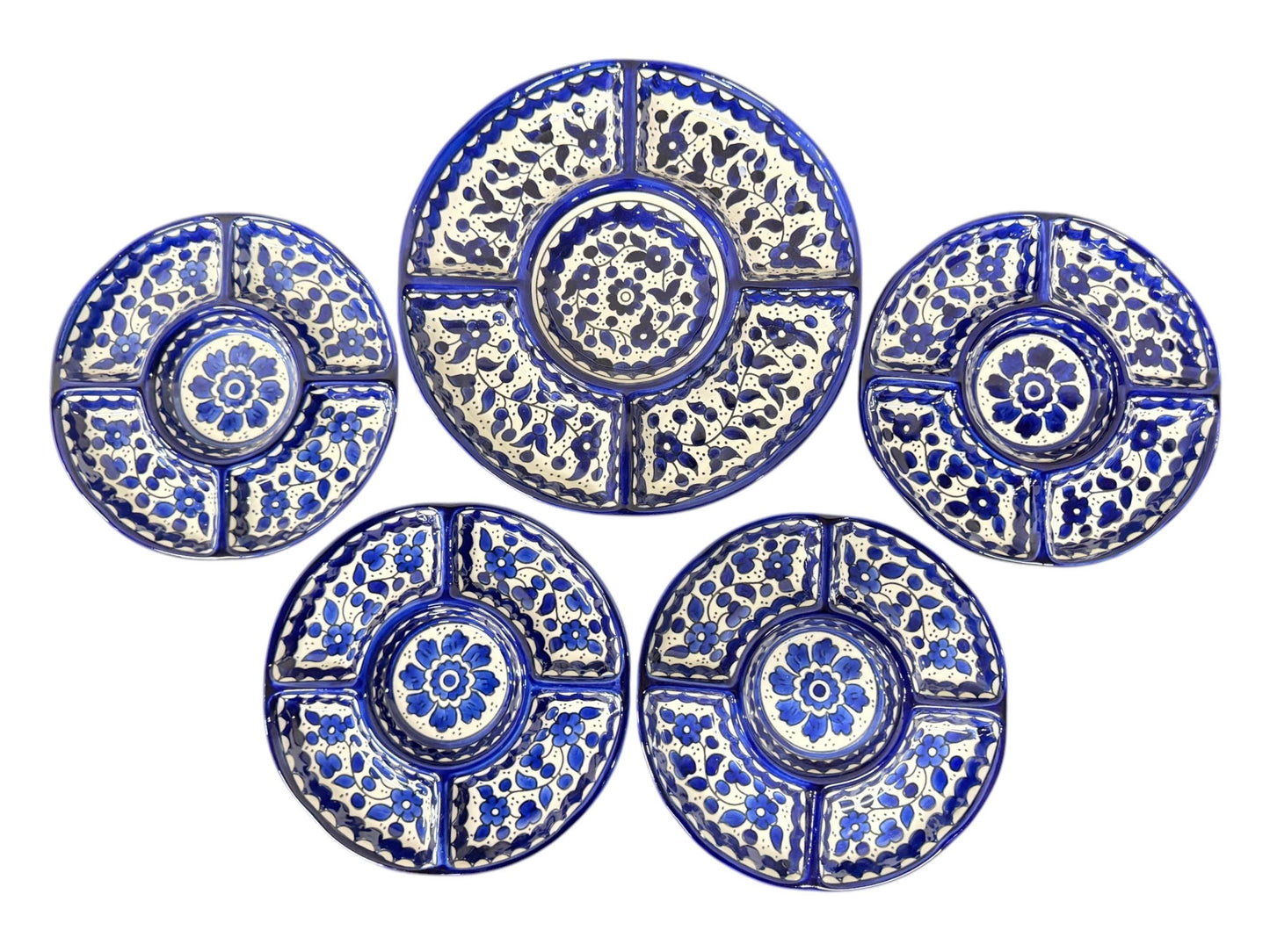 Palestinian pottery Set of round divided serving platters || Ceramic handmade and hand painted || made in Palestine