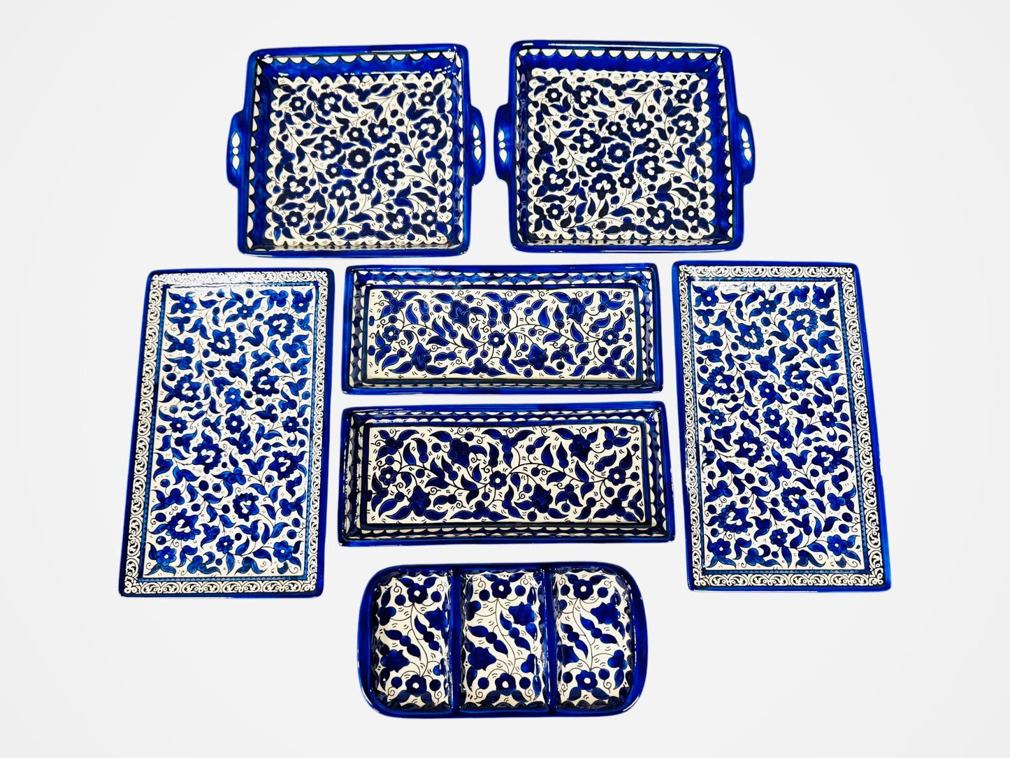 Palestinian Pottery Full set of Platters || Ceramic and Hand Painted || Handmade in Palestine