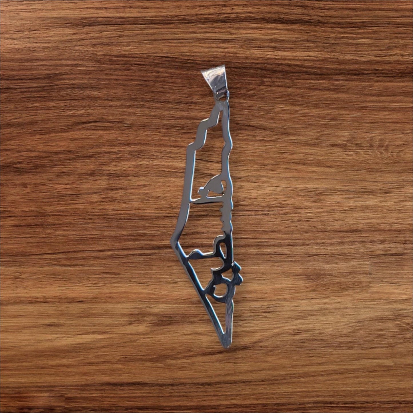 Palestinian Hand Crafted Silver Necklace Ornament Map Silver Engraved Palestine فلسطين in Arabic 1.5x0.5 in 925 Silver 2.8 g Hand Crafted