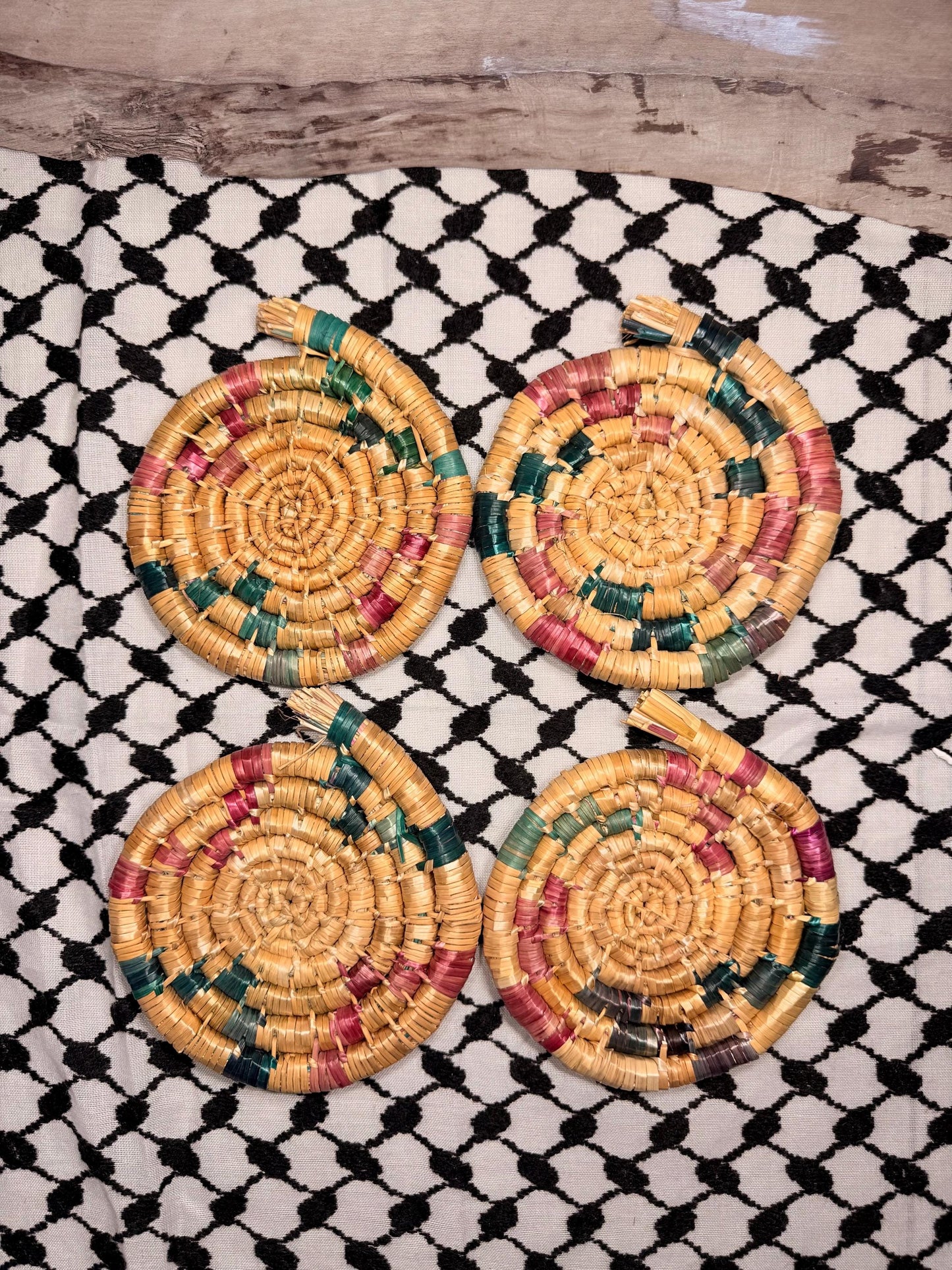 Hand-Woven Hay Straw Coasters Set of 4 7 in Handmade in Palestine
