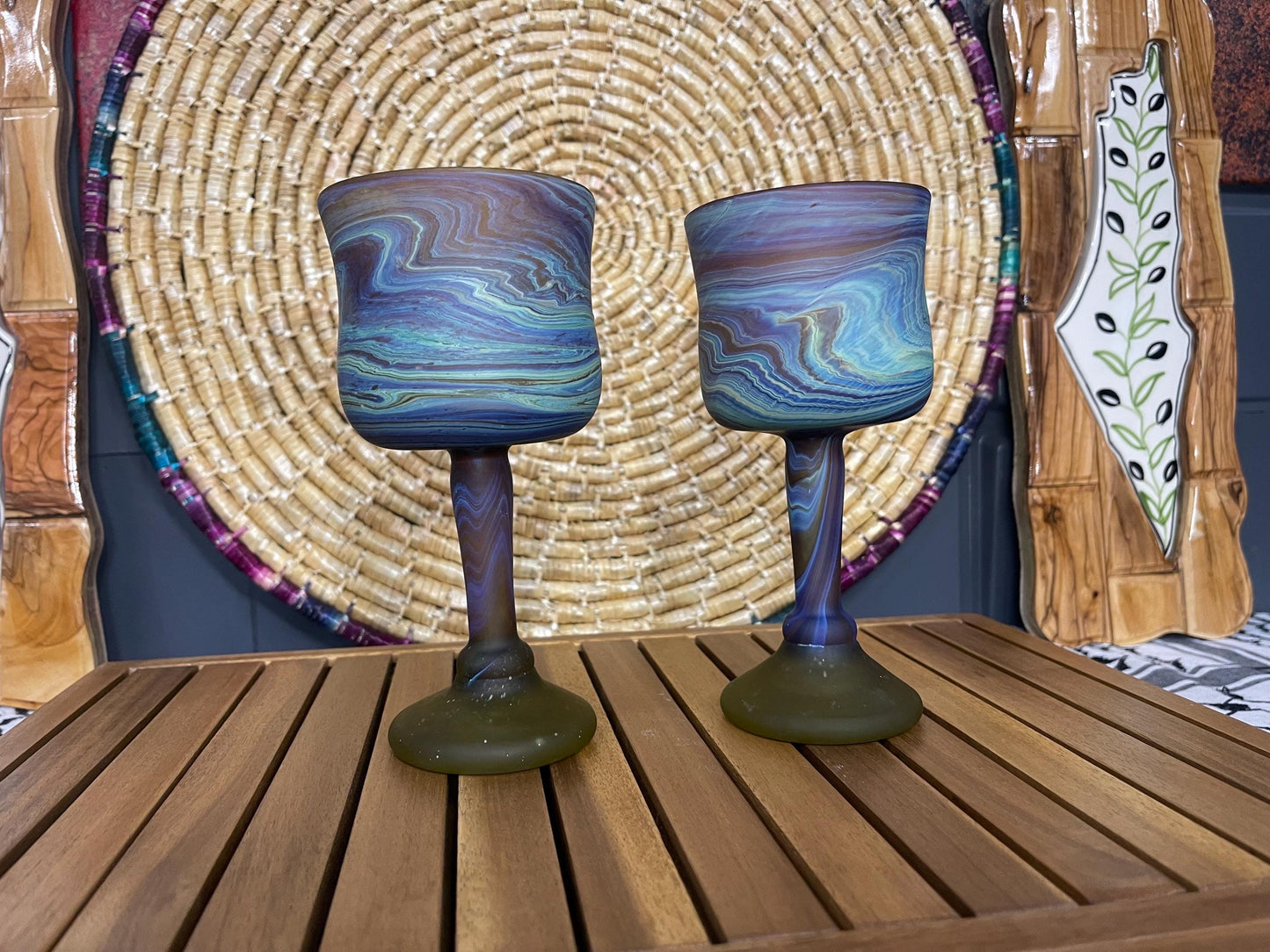 Phoenician Glass Cup Hand Blown Set of 2 Made in Palestine