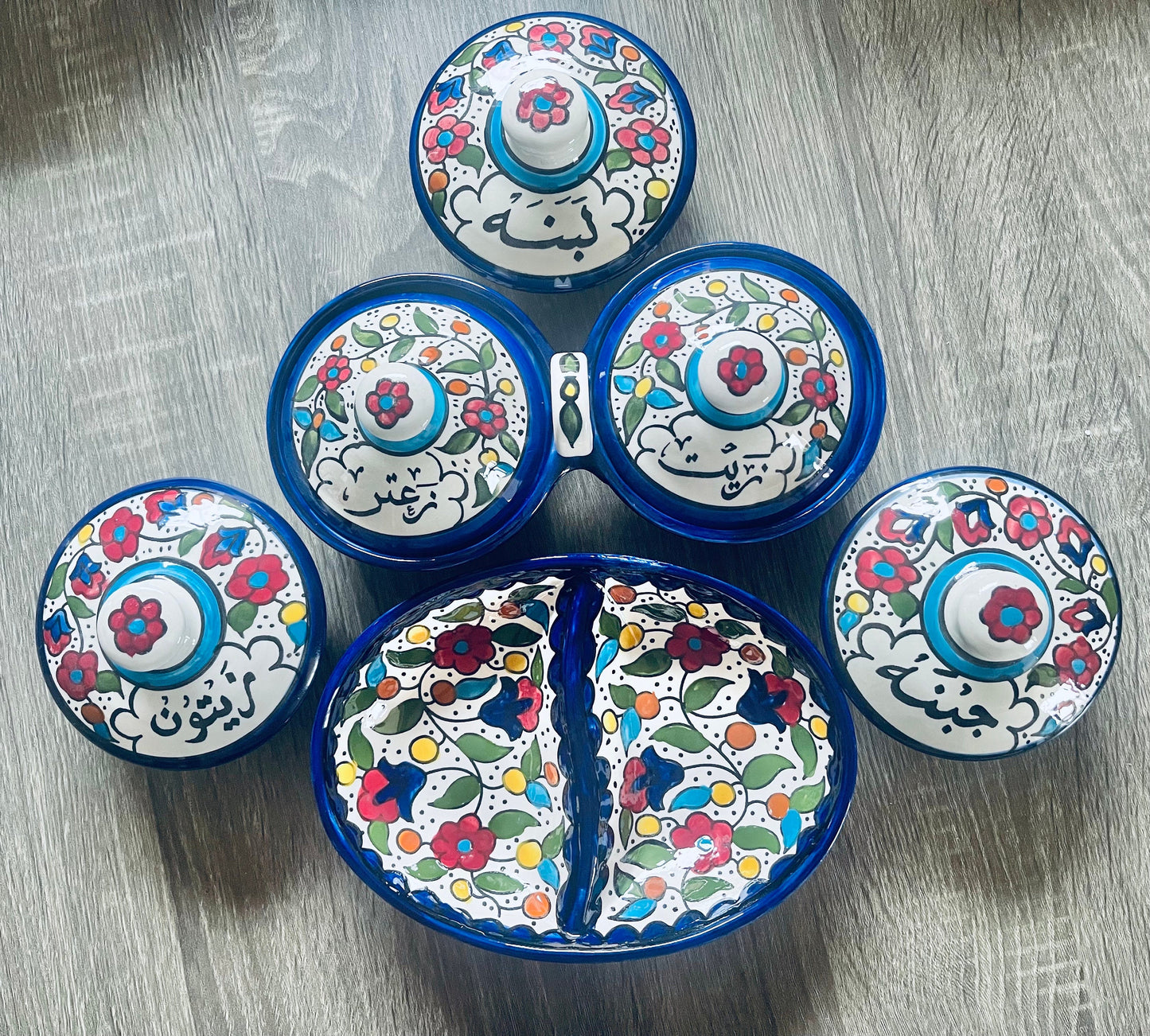 Breakfast Set with divided plate Ceramic Handmade and HandPainted made in Palestine