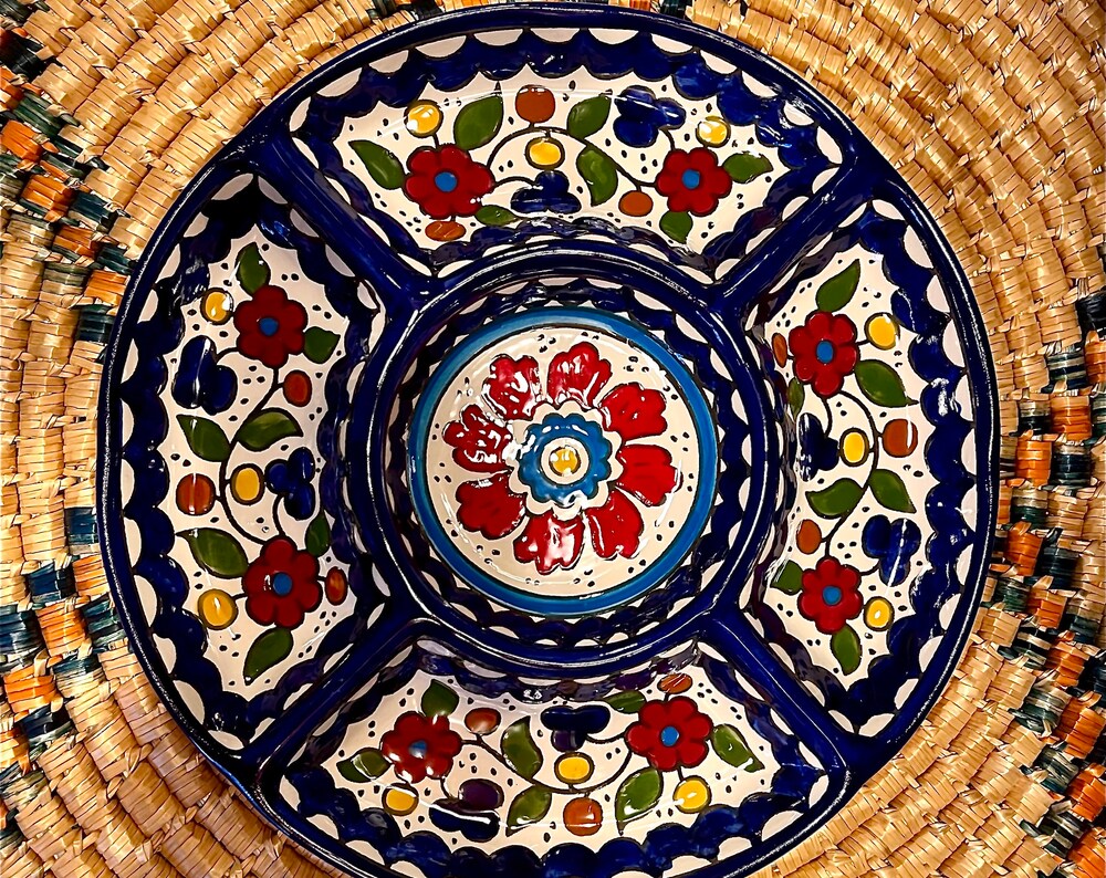 Palestine Pottery Divided Plate 23 cm Ceramic Handmade and Hand Painted