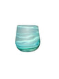 Hand Blown Phoenician Glass Sand Candle Holder – Aqua Swirl, Made in Palestine