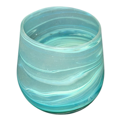 Hand Blown Phoenician Glass Sand Candle Holder – Aqua Swirl, Made in Palestine