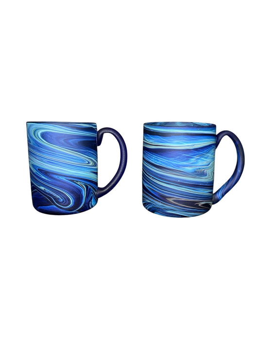 Hand Blown Glass Mugs – Blue Swirl Phoenician Coffee & Tea Cups, Set of 2