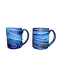 Hand Blown Glass Mugs – Blue Swirl Phoenician Coffee & Tea Cups, Set of 2