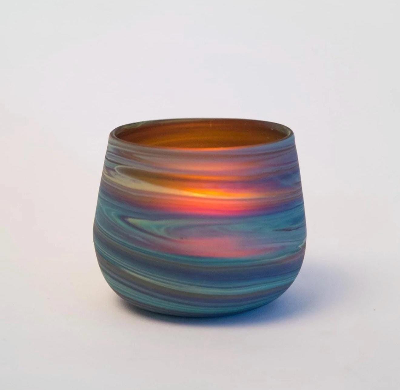Candle Holder Small size Blown Glass ||  Handblown with unrepeatable patterns || Handmade in Palestine