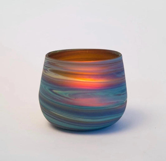 Candle Holder Small size Blown Glass ||  Handblown with unrepeatable patterns || Handmade in Palestine