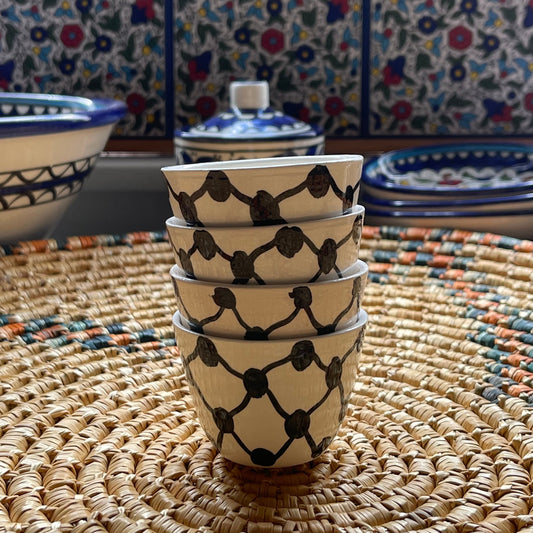 Palestine Kuffiyeh Pottery Coffee Cups set of 4 Ceramic Handmade in Palestine - Palestinian Pottery - خزف فلسطيني