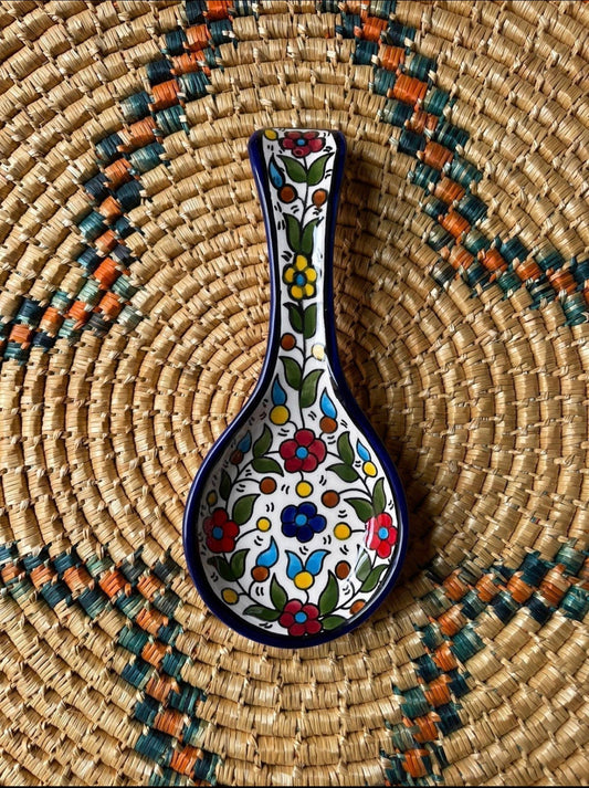 Palestinian Potter Spoon Rest Ceramic Handmade l and Hand Painted in Palestine خزف فلسطيني | Pottery Gift