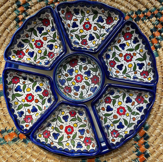 Divided Plate Ceramic 14 inch diameter (Palestinian Seller) Handmade and Hand Painted خزف فلسطيني