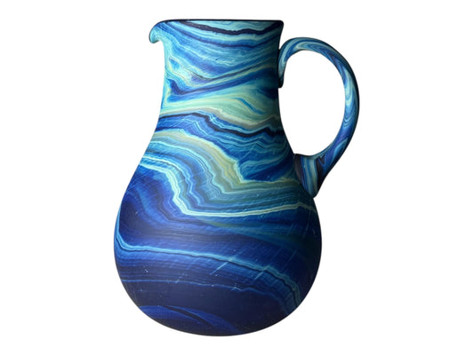 Palestinian Glass Art – Hand-Blown Phoenician Vase – Blue Marble Pattern