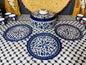 Blue floral Palestine Pottery Sweets Container Large Ceramic and 3 Serving Plates Handmade in PALESTINE