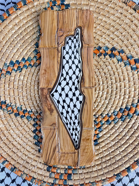 Palestine Art OliveWood Framed Map Wall Decor 15x6 inch Ceramic Handmade & Hand Painted Made in Palestine خزف فلسطيني
