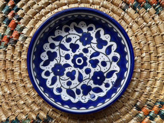 Palestine Pottery Round flat edged Plates 13 cm.Ceramic Handmade in Palestine خزف مصنوع في فلسطين