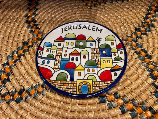 Palestine Pottery Jerusalem Painting Plate 19 cm Handmade & Hand-Painted in Palestine - Palestinian Pottery خزف فلسطيني
