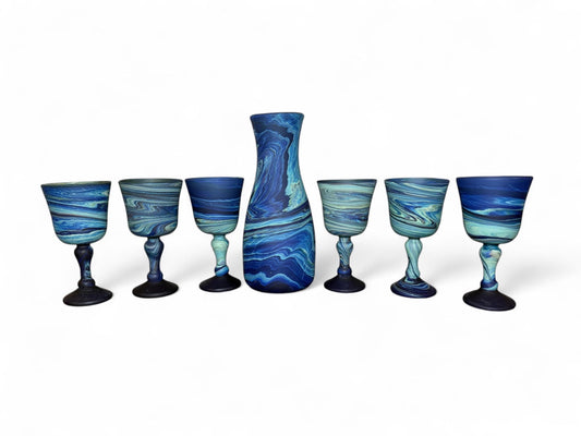 Hand Blown Phoenician Glass || Set of 6 cups with Jug || Luxurious Hebron Glass || Made in Palestine