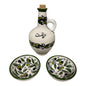 Palestine Pottery Olive Branch Palestinian Ceramic Oil Dispenser and bowls Set Hand Painted and Handmade in Palestine