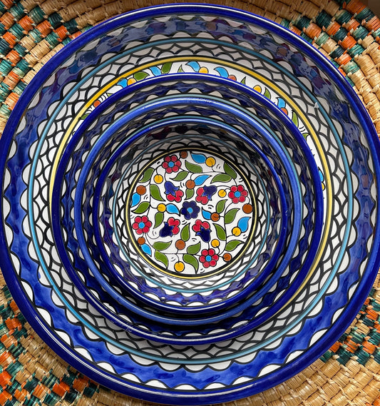 Palestinian Pottery | Flat Serving Bowls | Set of 3 | Ceramic Handmade in Palestine  خزف فلسطيني