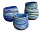 Sand Candle Set of 3 - Palestinian Phoenician Glass ||  Handblown Unrepeatable  Pattern || Blue Marble Glass Handmade in Palestine
