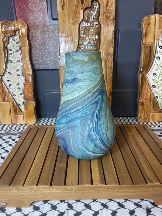 Phoenician Glass Vase Blue Marble Handmade in Palestine