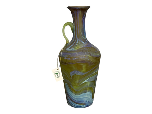 Palestinian Glass Art – Hand-Blown Phoenician Vase – Blue Marble Pattern