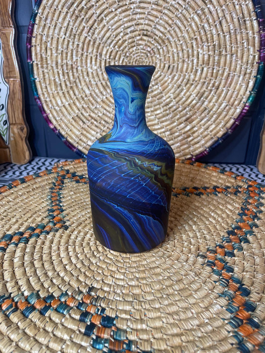 Palestinian Glass Art – Hand-Blown Phoenician Vase – Blue Marble Pattern