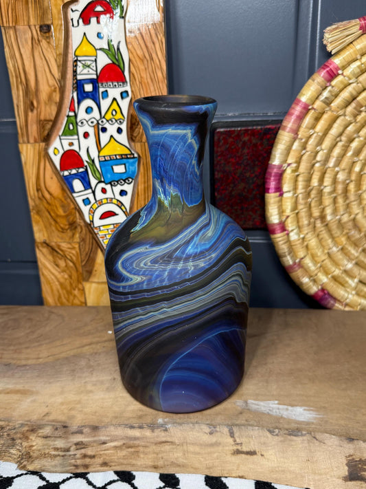 Palestinian Phoenician Blown Glass Blue Marble || Handmade in Palestine || Unique unrepeatable Pattern || 9x4.5 inch