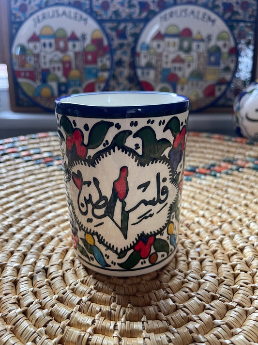 Palestine Pottery Mug 12 Oz Palestine writing in Arabic  Ceramic Handmade in Palestine