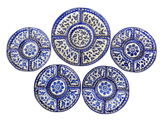 Palestinian pottery Set of round divided serving platters || Ceramic handmade and hand painted || made in Palestine