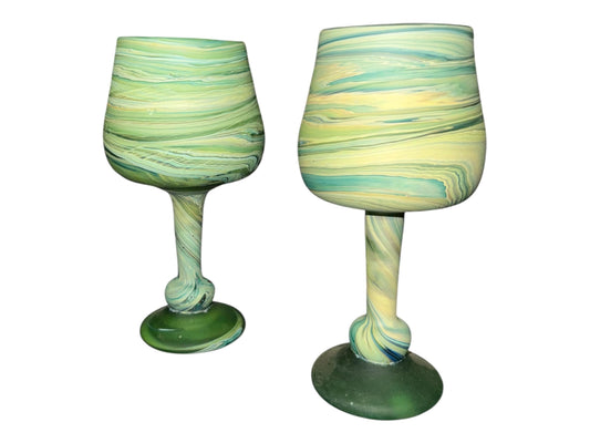 Palestinian Phoenician Glass Chalices – Handcrafted Stemmed Cups with Swirl Design