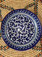 Palestine Pottery Flat Bowl Blue Floral 29 cm Design Handmade Made in Palestine خزف مصنوع في فلسطين