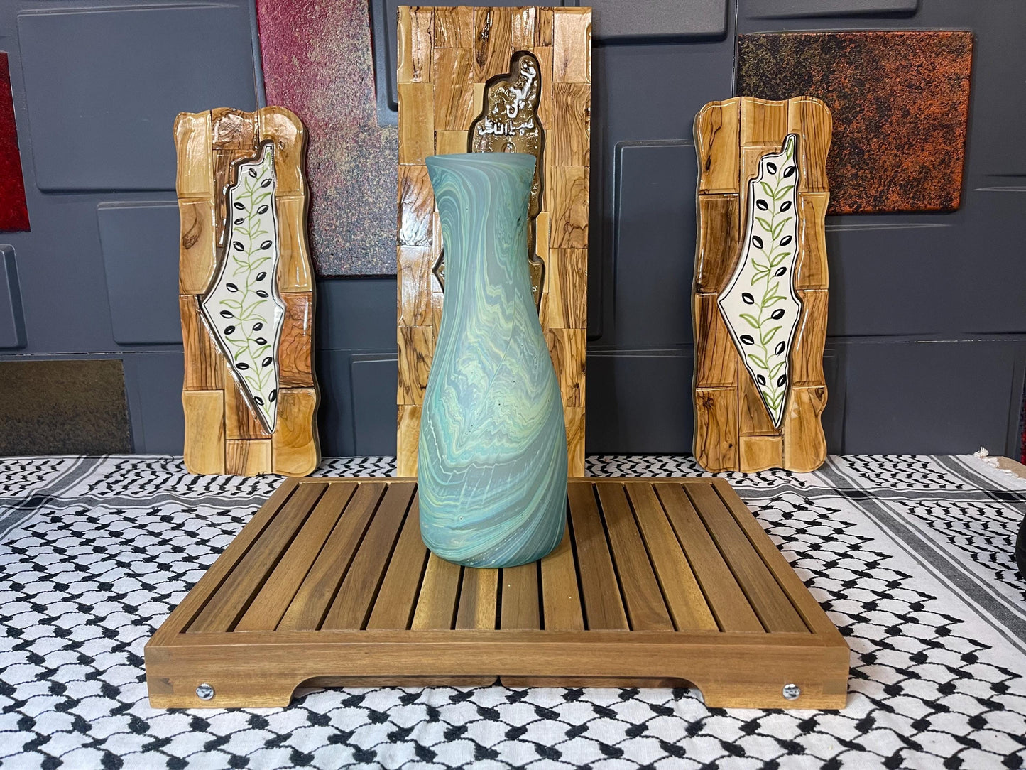 Palestinian Glass Art – Hand-Blown Phoenician Vase 11x4.5 inch