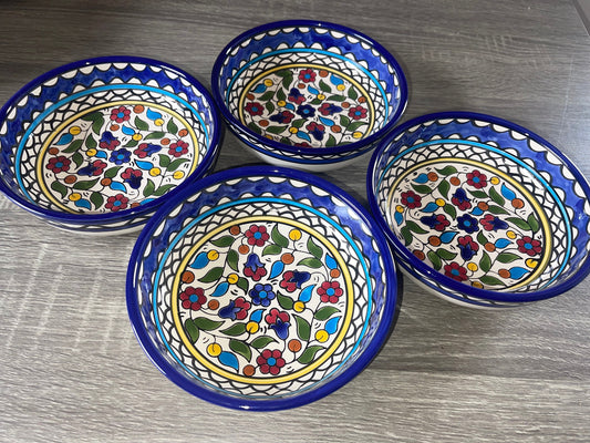 Bowls Flat Style Set of 4 Ceramic Handmade 18 cm Palestinian Pottery Made in Palestine خزف فلسطيني