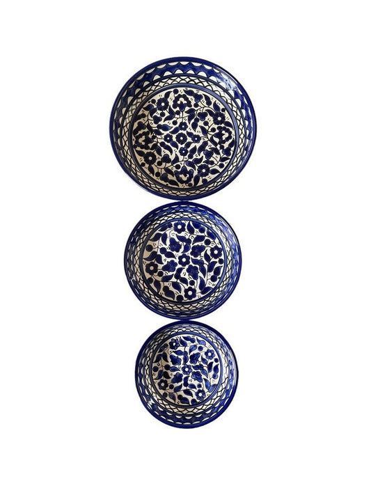 Palestinian Pottery Set of 3 Flat Bowls 23, 18, 15 cm Handmade and Hand Painted Made in Palestine