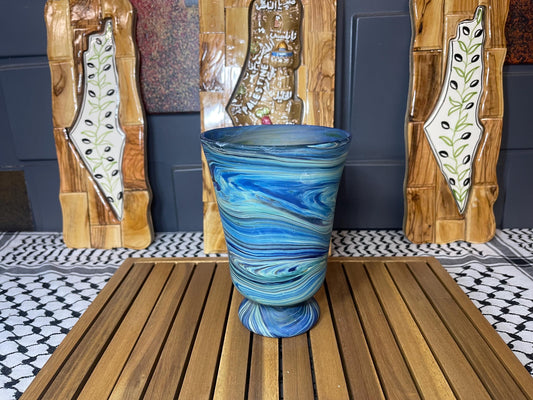 Phoenician Glass Vase Teal blue Marble Handmade in Palestine