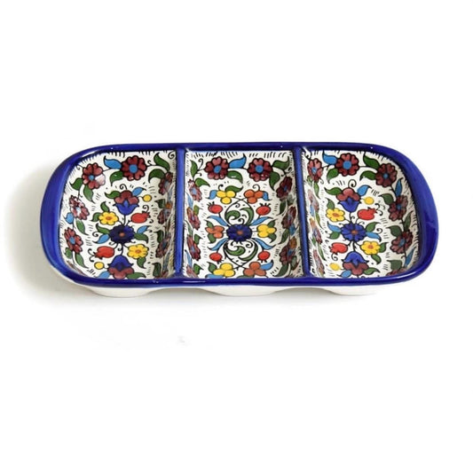 Divided Plate Ceramic Handmade & Hand Painted Multicolored  Made in Palestine خزف فلسطيني