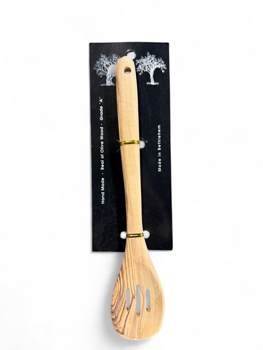 Hand Made Olivewood Cooking Spoon Hand Crafted in Bethlehem Made in Palestine معلقة طبخ خشب زيتون مصنوعة في بيت لحم فلسطين