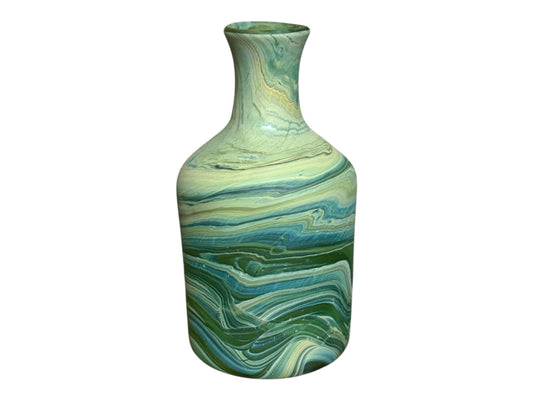 Palestinian Glass Art – Hand-Blown Phoenician Vase – Blue Marble Pattern