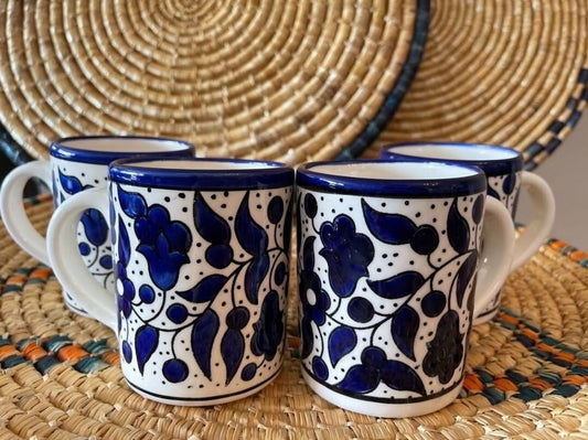 Mugs set of 4 Coffee Mugs 12 oz Ceramic Handmade & Hand Painted خزف فلسطيني made in Palestine Palestinian Potery