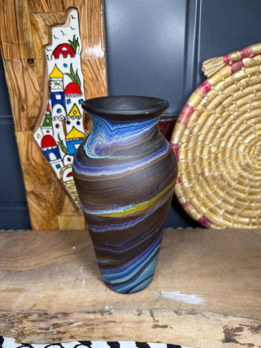 Phoenician Blown Glass Vase  Blue/Purple Marble Handmade in Palestine