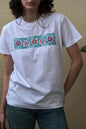 Boqaa T-Shirt || Fairouz Pattern || Hand Stitched on White || Palestinian Embroidery || Made in Al-Baq'a Palestinian Refugee Camp