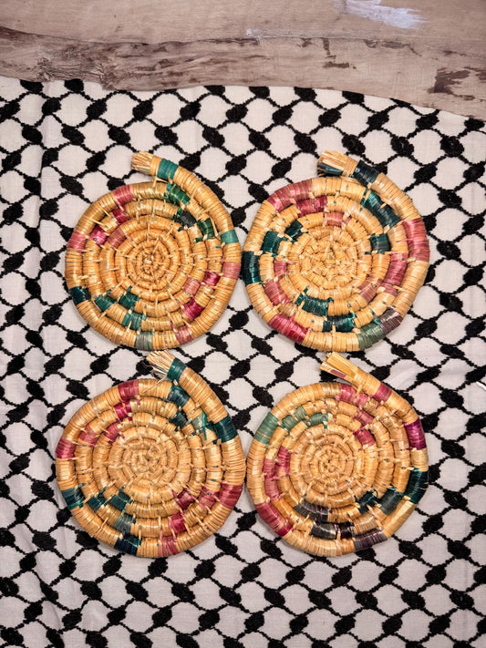 Hand-Woven Hay Straw Coasters Set of 4 7 in Handmade in Palestine