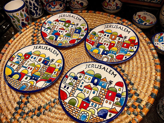 Palestine Pottery Set of 4 Handmade ceramic dessert plates Jerusalem Painting Palestinian Product