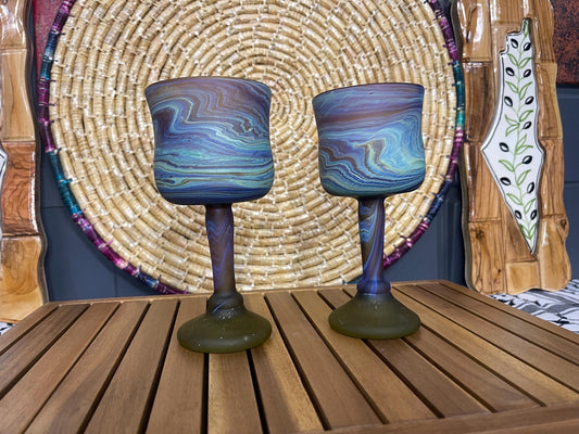 Phoenician Glass Cup Hand Blown Set of 2 Made in Palestine